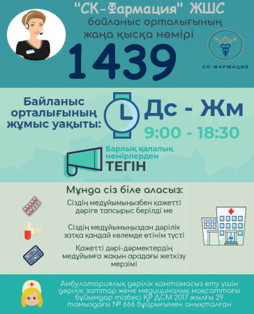 ТЕГІН ДӘРІ-ДӘРМЕК ҮШІН “1439” БІРЫҢҒАЙ ҚЫСҚА НӨМІРІ ІСКЕ ҚОСЫЛДЫ